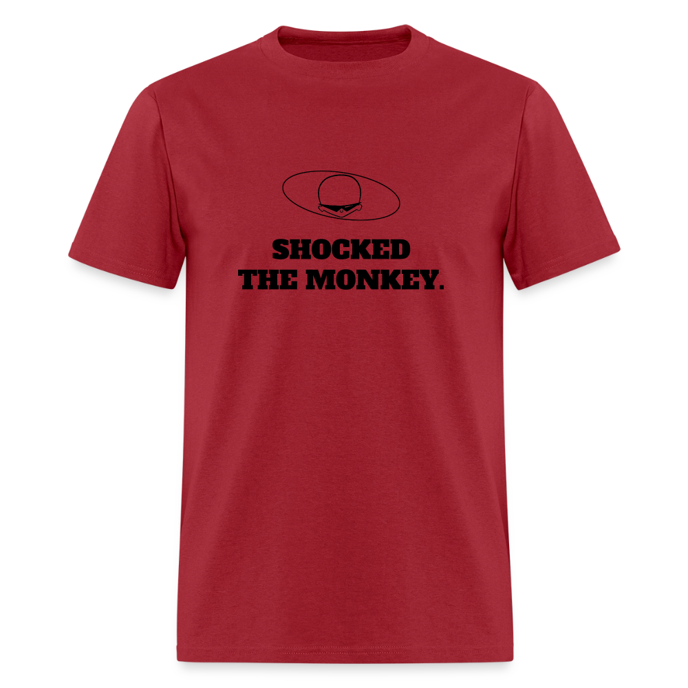 1980s "SHOCKED THE MONKEY." Pop Progeny T-Shirt (Dark on Light) - dark red