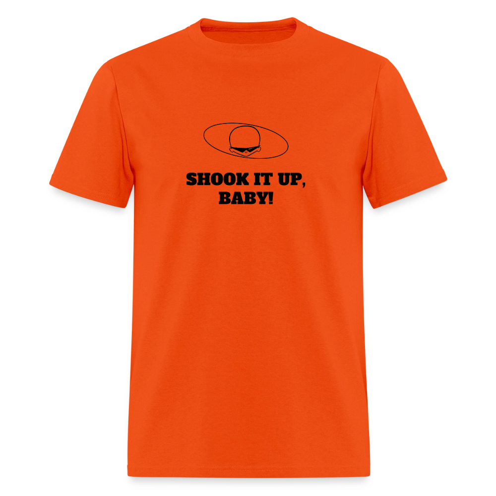 1960s "SHOOK IT UP, BABY." Pop Progeny T-Shirt (Dark on Light) - orange