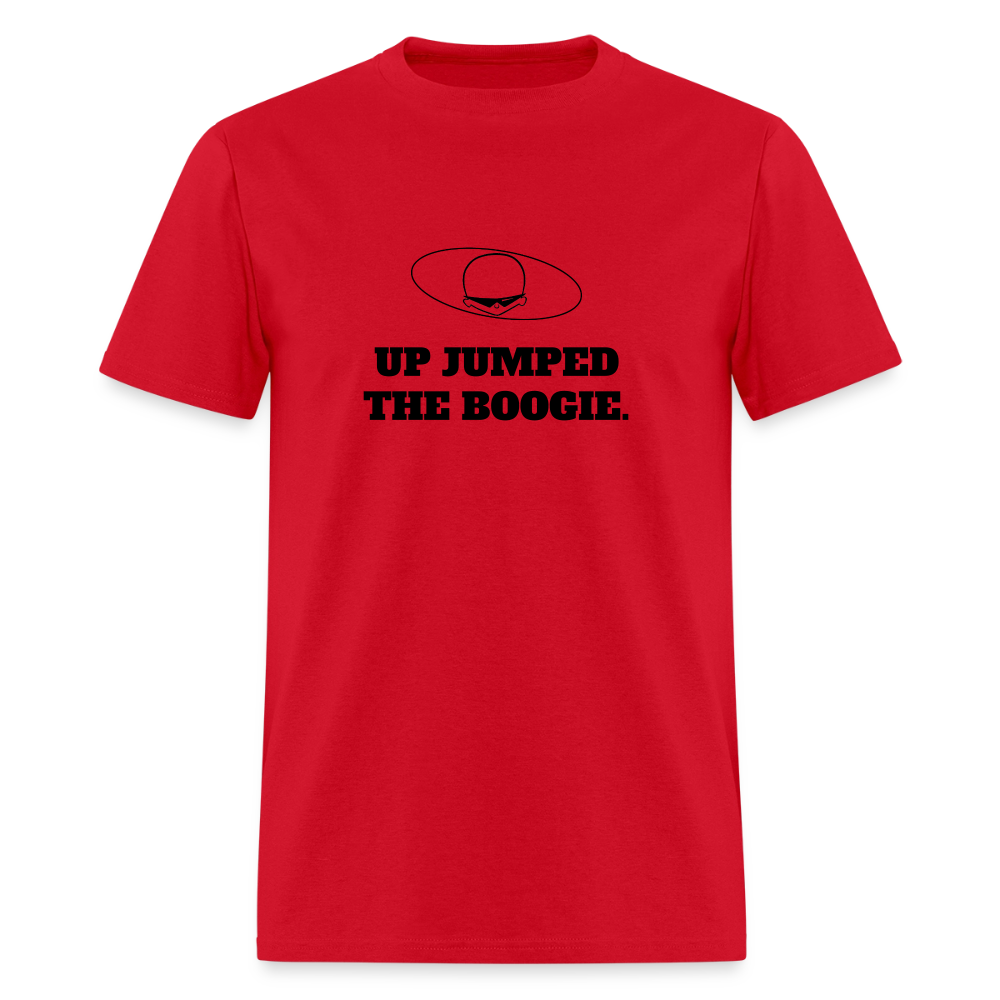 1970s "UP JUMPED THE BOOGIE." Pop Progeny T-Shirt (Dark on Light) - red