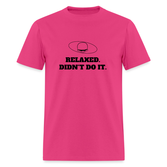 1980s "RELAXED. DIDN'T DO IT." Pop Progeny T-Shirt (Dark on Light) - fuchsia