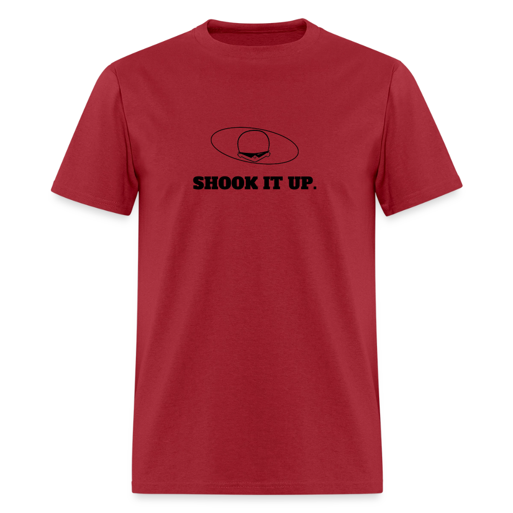 1980s "SHOOK IT UP." Pop Progeny T-Shirt (Dark on Light) - dark red