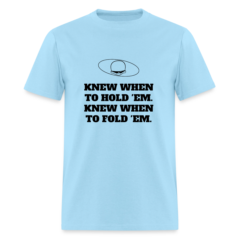 1980s "KNEW WHEN TO HOLD 'EM." Pop Progeny T-Shirt (Dark on Light) - powder blue
