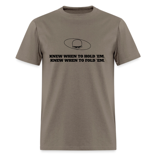 1980s "KNEW WHEN TO HOLD 'EM." Pop Progeny T-Shirt (Dark on Light) - safari