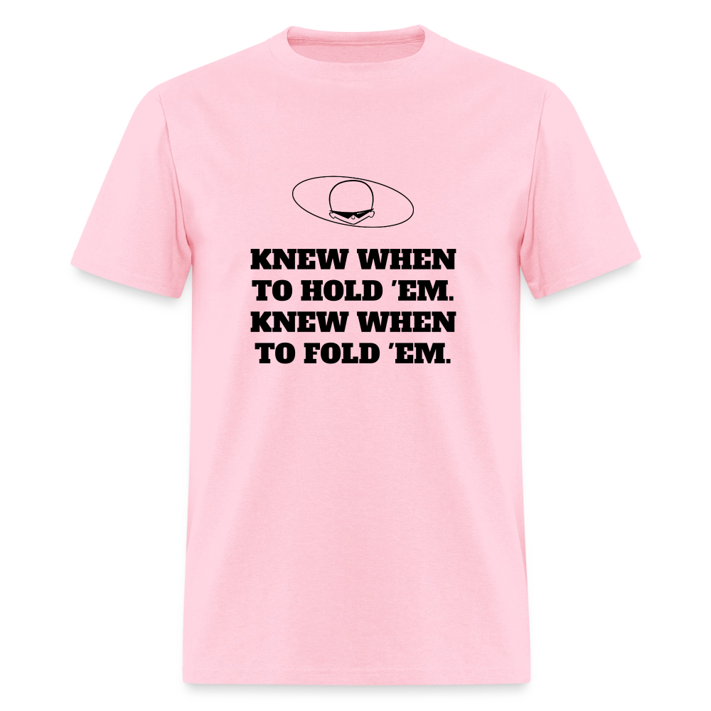 1980s "KNEW WHEN TO HOLD 'EM." Pop Progeny T-Shirt (Dark on Light) - pink