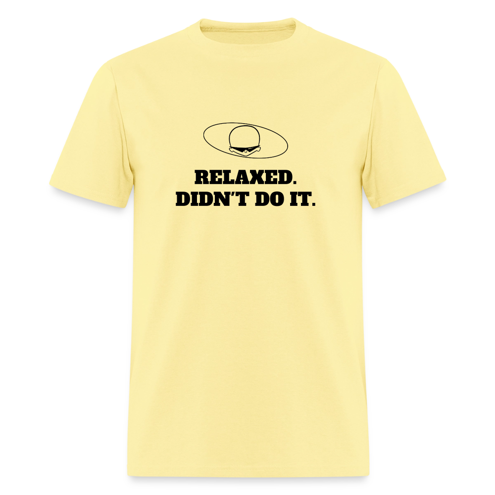 1980s "RELAXED. DIDN'T DO IT." Pop Progeny T-Shirt (Dark on Light) - cornsilk