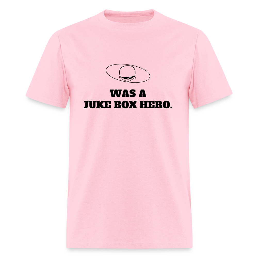 1980s "WAS A JUKE BOX HERO." Pop Progeny T-Shirt (Dark on Light) - pink