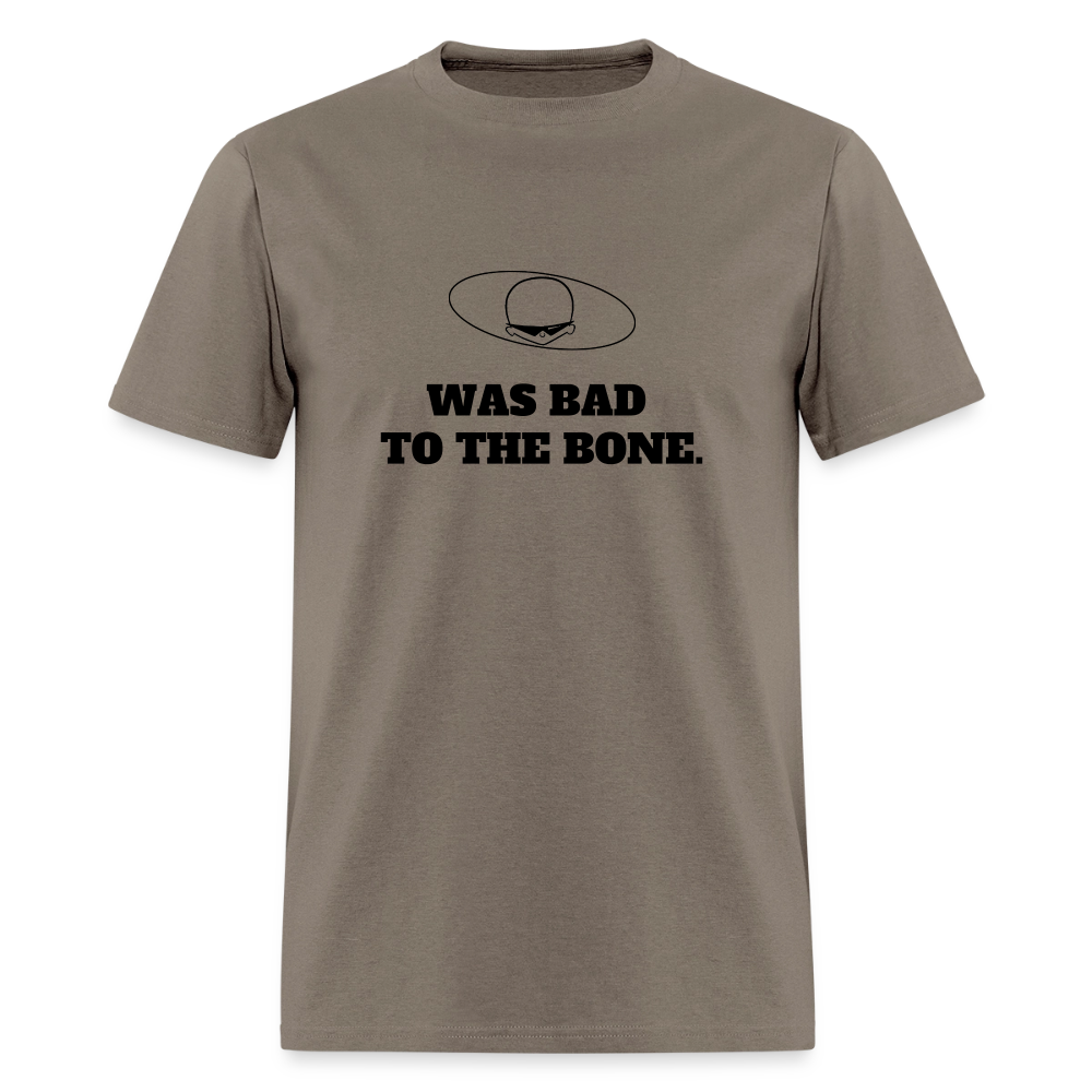 1980s "WAS BAD TO THE BONE." Pop Progeny T-Shirt (Dark on Light) - safari