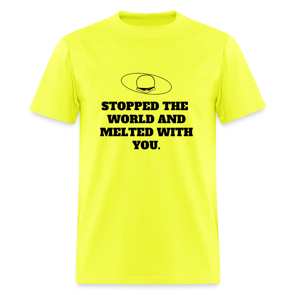 1980s "STOPPED THE WORLD AND MELTED WITH YOU." Pop Progeny T-Shirt (Dark on Light) - safety green