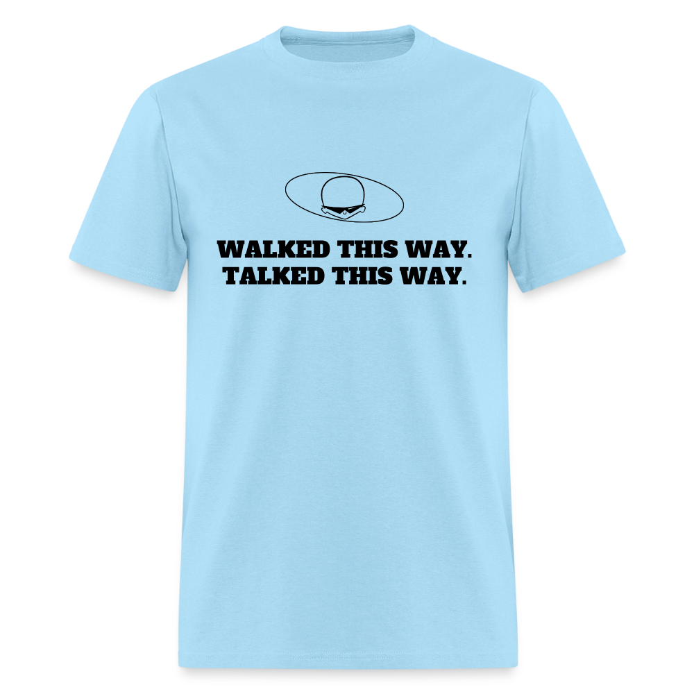 1970s "WALKED THIS WAY." Pop Progeny T-Shirt (Dark on Light) - powder blue