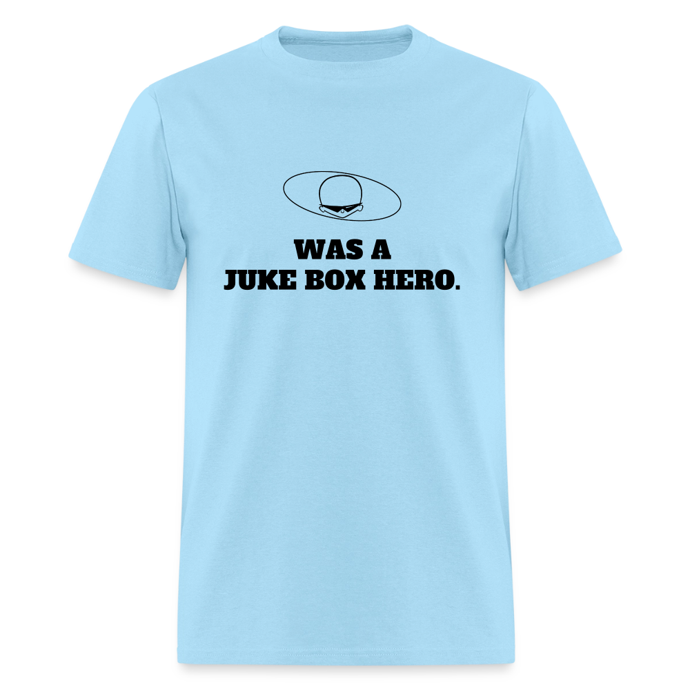 1980s "WAS A JUKE BOX HERO." Pop Progeny T-Shirt (Dark on Light) - powder blue