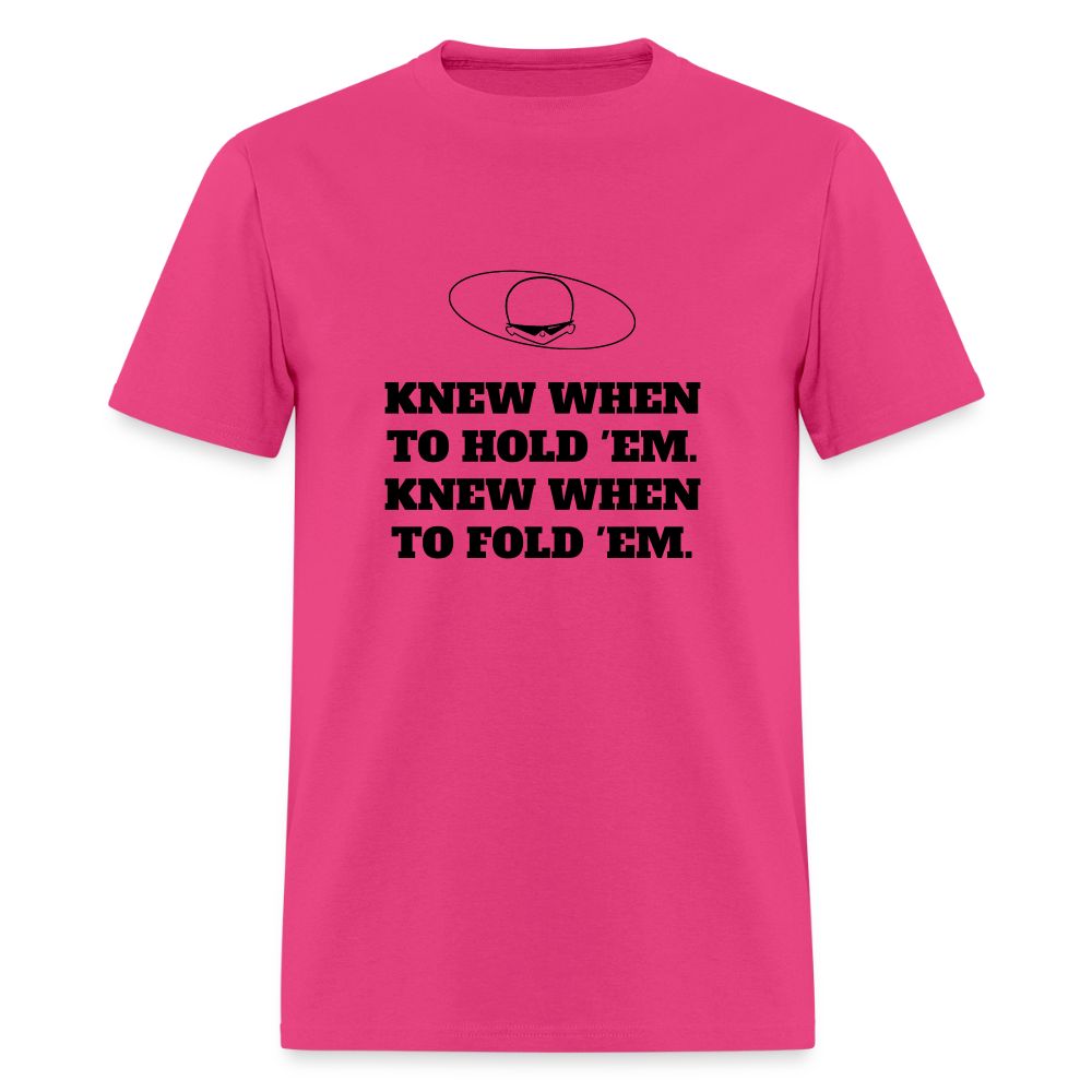 1980s "KNEW WHEN TO HOLD 'EM." Pop Progeny T-Shirt (Dark on Light) - fuchsia