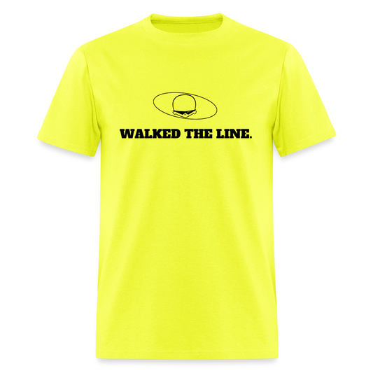 1950s "WALKED THE LINE." Pop Progeny T-Shirt (Dark on Light) - safety green