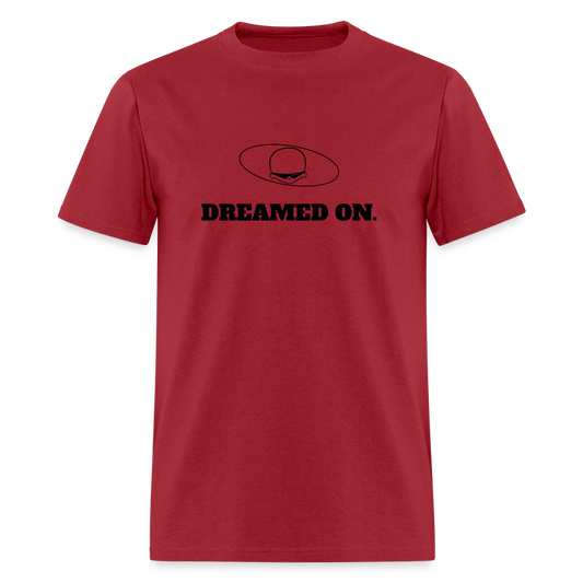 1970s "DREAMED ON." Pop Progeny T-Shirt (Dark on Light) - dark red
