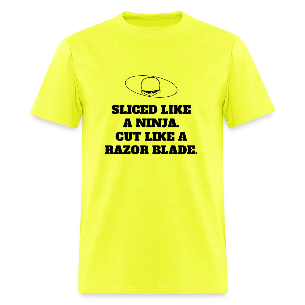 1990s "SLICED LIKE A NINJA. CUT LIKE A RAZOR BLADE." Pop Progeny T-Shirt (Dark on Light) - safety green