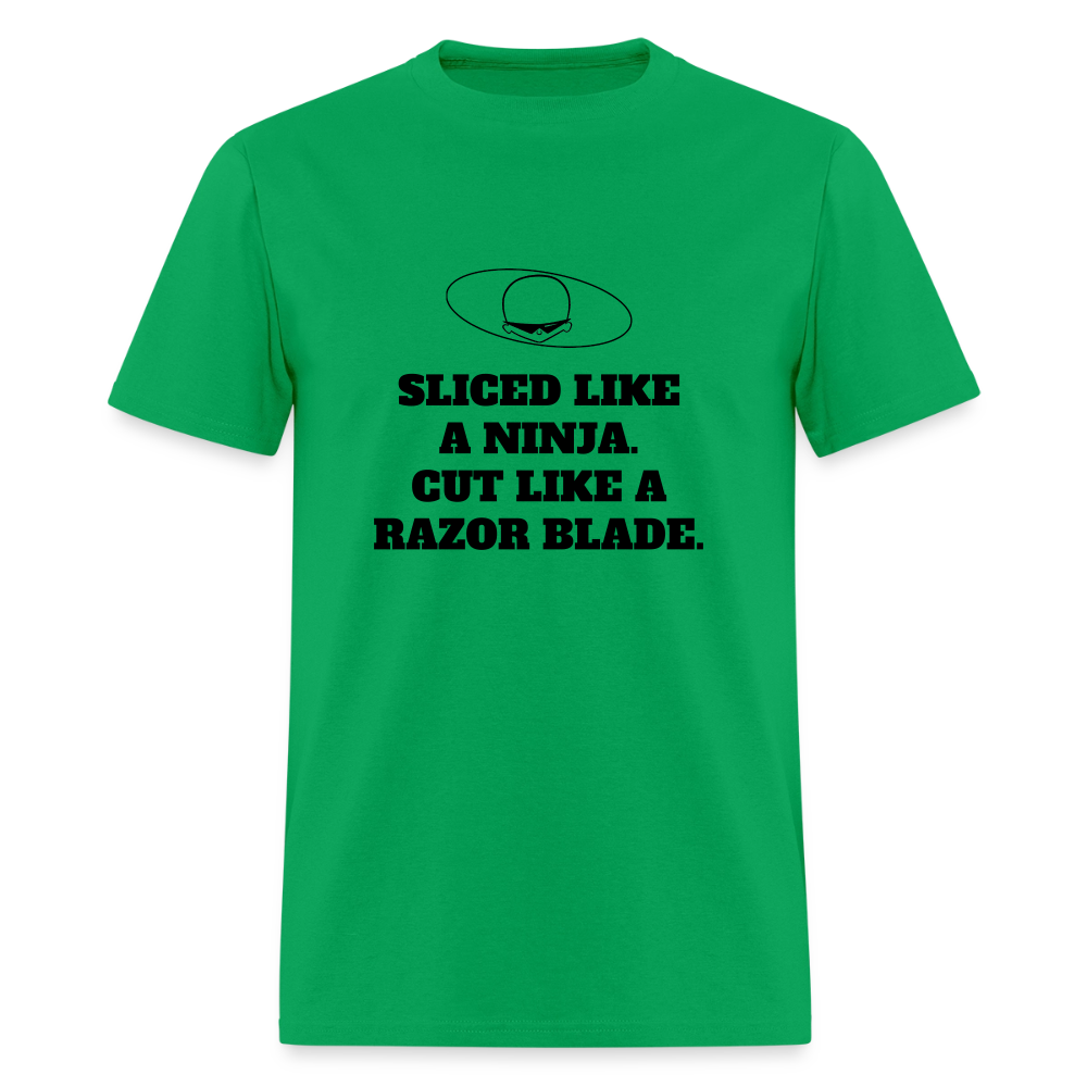 1990s "SLICED LIKE A NINJA. CUT LIKE A RAZOR BLADE." Pop Progeny T-Shirt (Dark on Light) - bright green