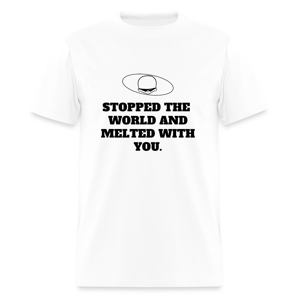 1980s "STOPPED THE WORLD AND MELTED WITH YOU." Pop Progeny T-Shirt (Dark on Light) - white