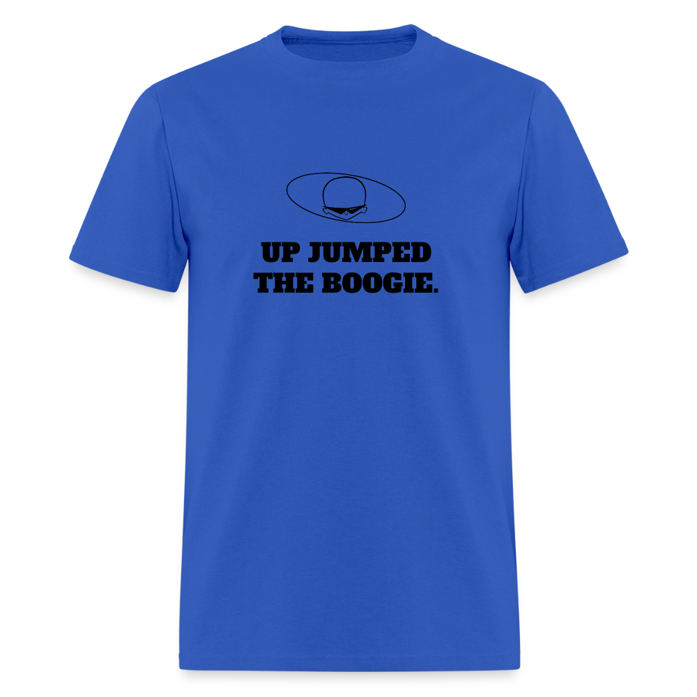 1970s "UP JUMPED THE BOOGIE." Pop Progeny T-Shirt (Dark on Light) - royal blue