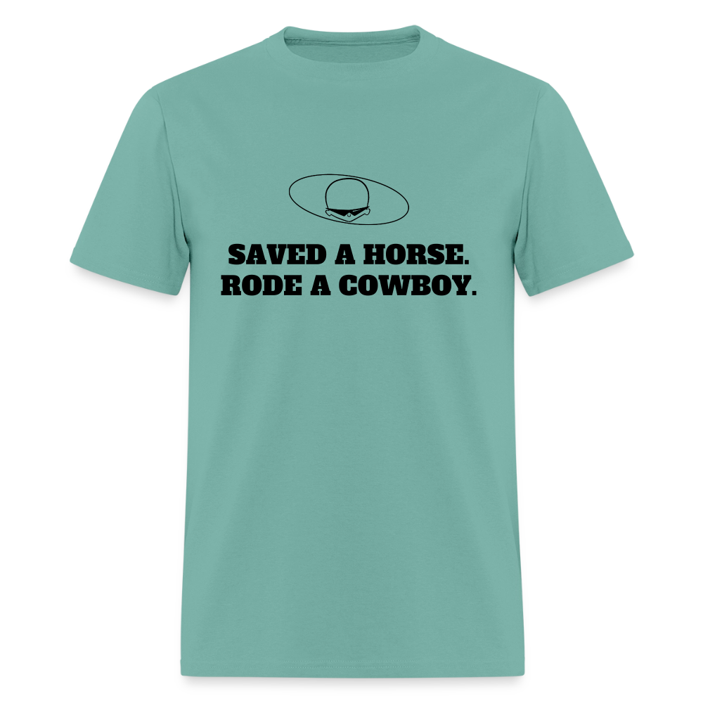 2000s "SAVED A HORSE. RODE A COWBOY" Pop Progeny T-Shirt (Dark on Light) - aquatic
