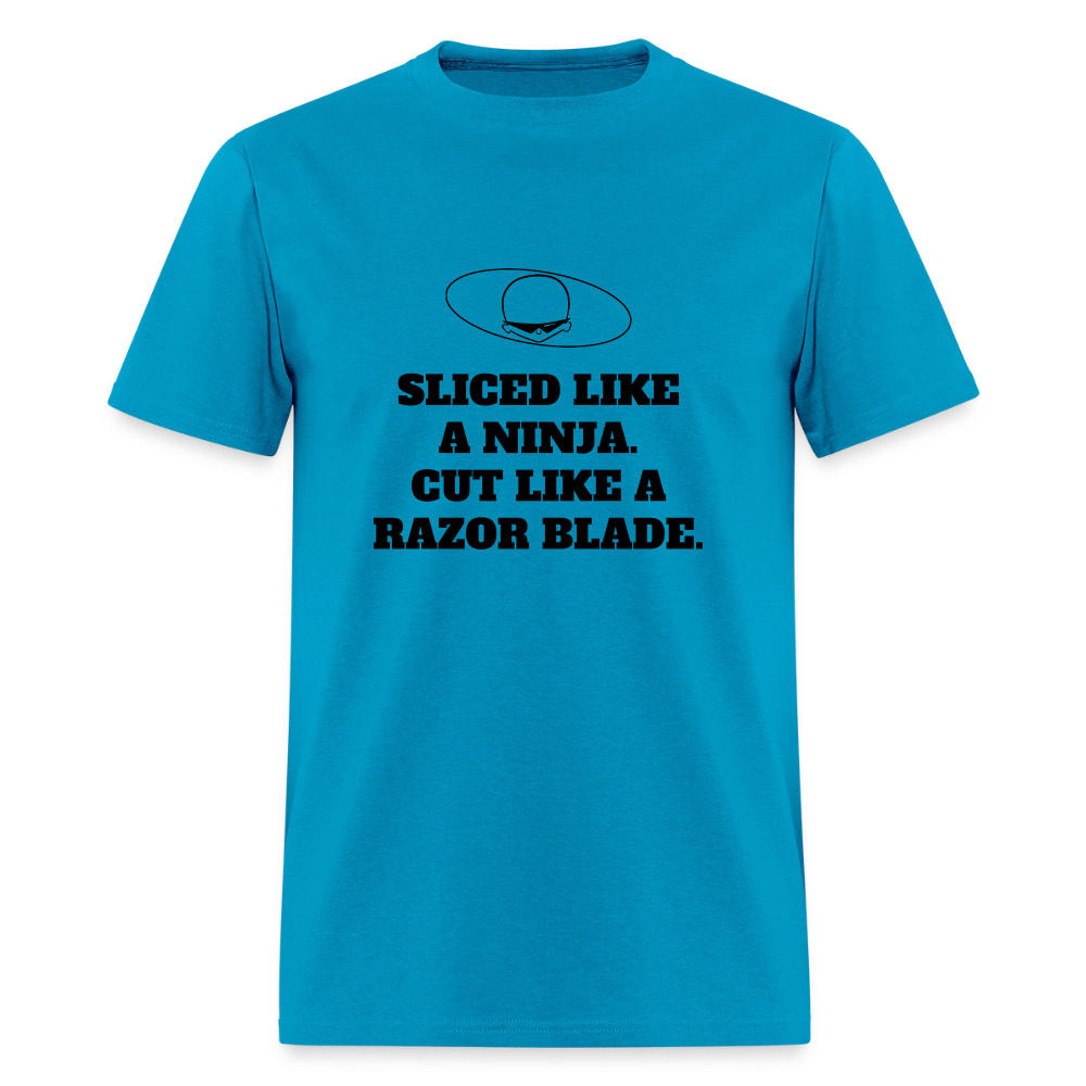 1990s "SLICED LIKE A NINJA. CUT LIKE A RAZOR BLADE." Pop Progeny T-Shirt (Dark on Light) - turquoise