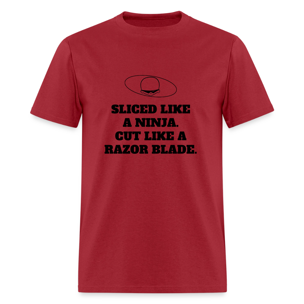 1990s "SLICED LIKE A NINJA. CUT LIKE A RAZOR BLADE." Pop Progeny T-Shirt (Dark on Light) - true red