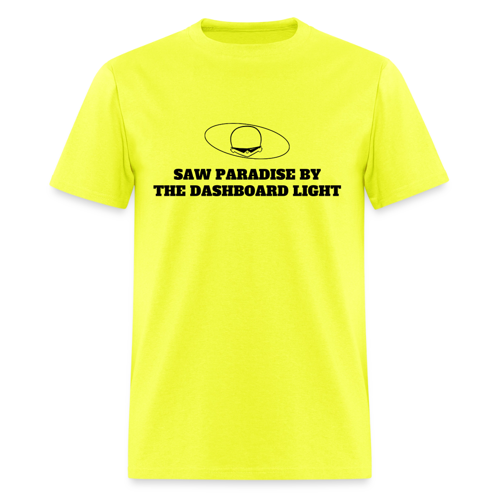 1970s "SAW PARADISE BY THE DASHBOARD LIGHT." Pop Progeny T-Shirt (Dark on Light) - safety green