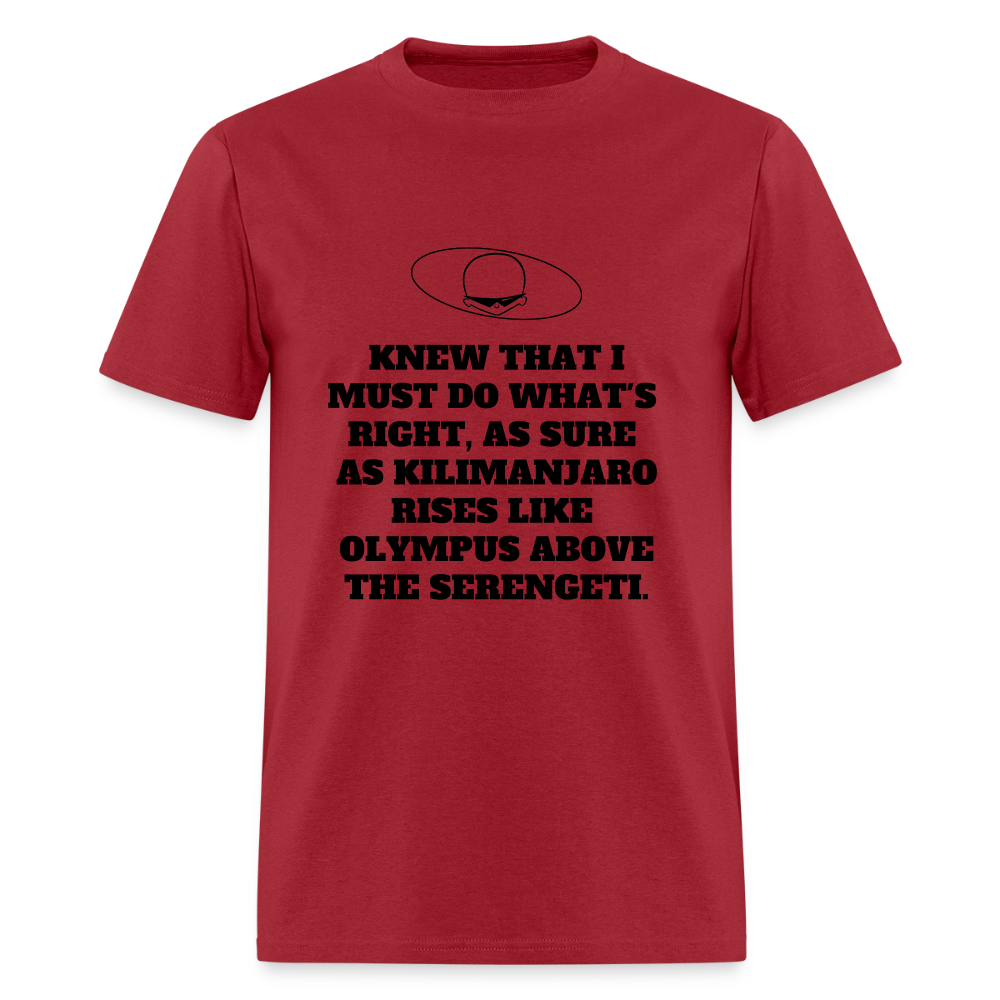 1980s "OLYMPUS ABOVE THE SERENGETI." Pop Progeny T-Shirt (Dark on Light) - true red