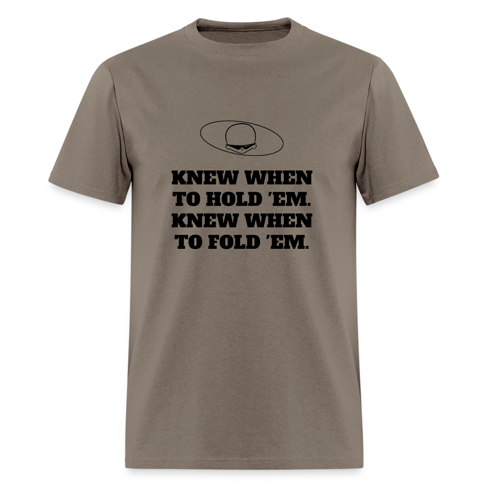 1980s "KNEW WHEN TO HOLD 'EM." Pop Progeny T-Shirt (Dark on Light) - safari