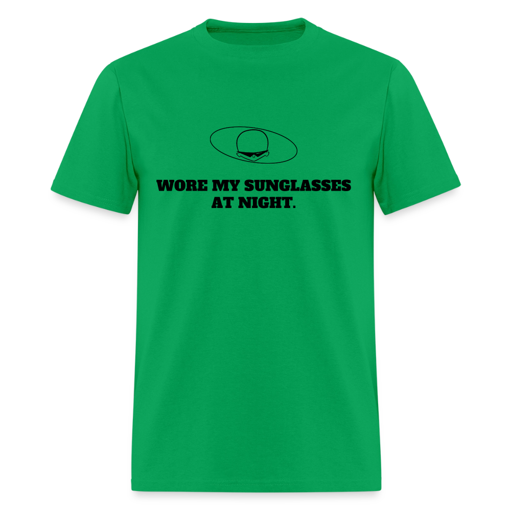 1980s "WORE MY SUNGLASSES AT NIGHT" Pop Progeny T-Shirt (Dark on Light) - bright green