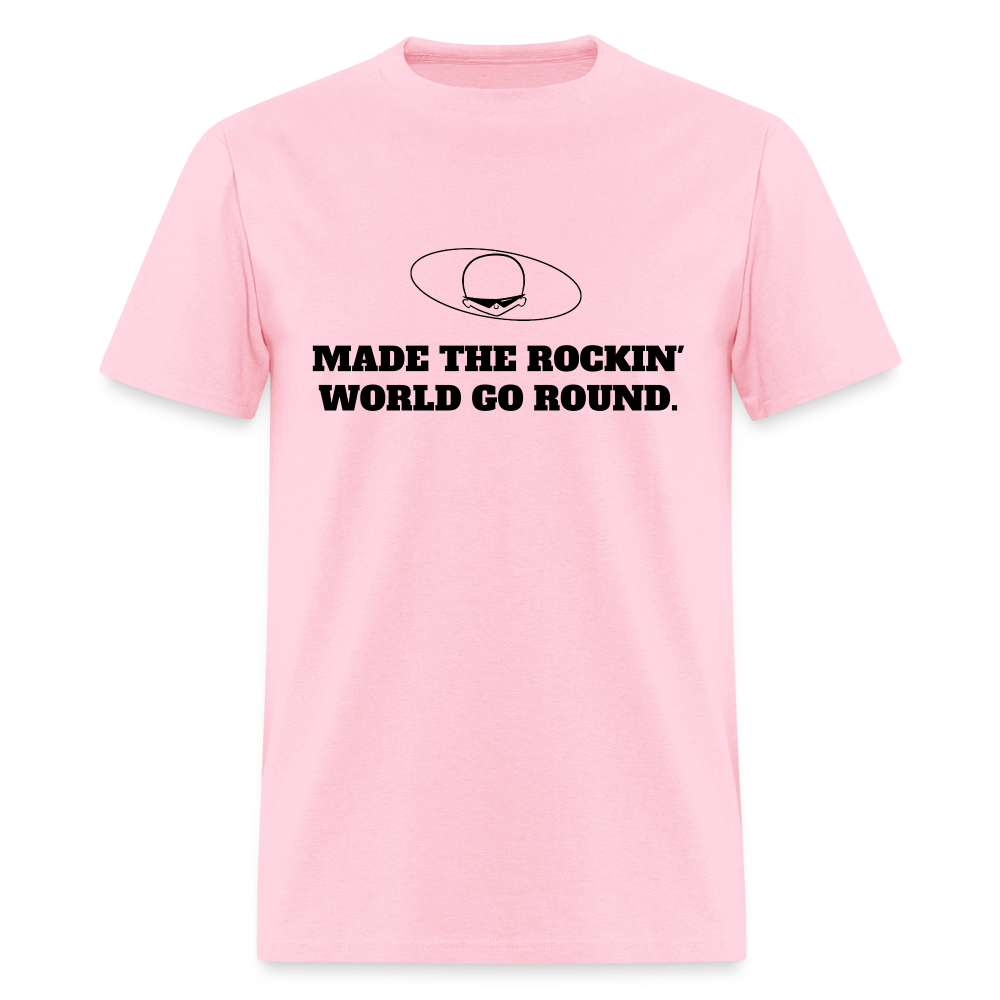1980s "MADE THE ROCKIN' WORLD GO ROUND." Pop Progeny T-Shirt (Dark on Light) - pink