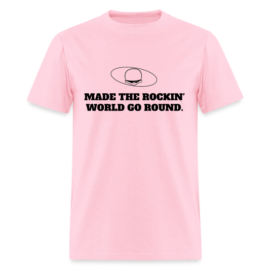 1980s "MADE THE ROCKIN' WORLD GO ROUND." Pop Progeny T-Shirt (Dark on Light) - pink