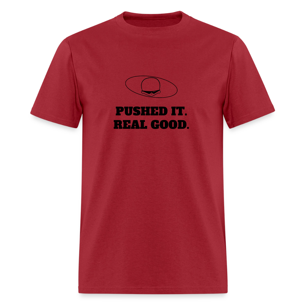 1980s "PUSHED IT. REAL GOOD." Pop Progeny T-Shirt (Dark on Light) - dark red