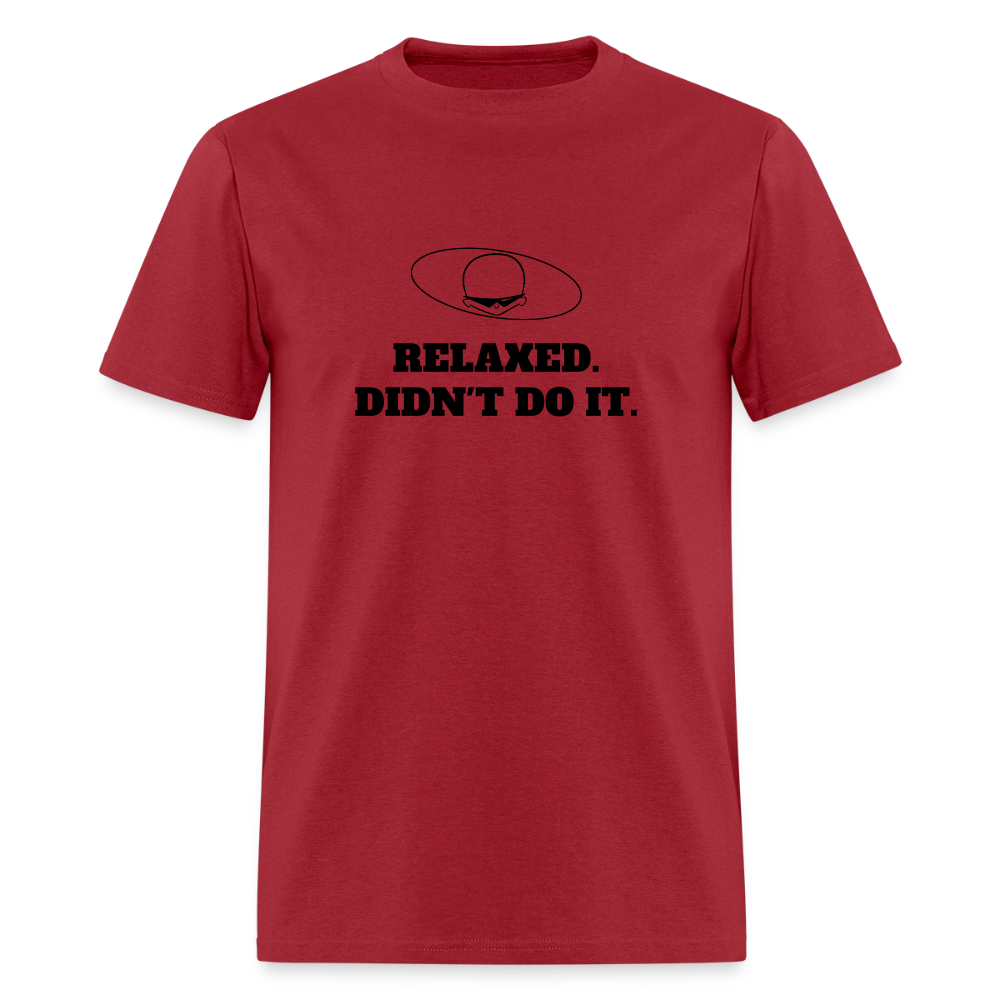 1980s "RELAXED. DIDN'T DO IT." Pop Progeny T-Shirt (Dark on Light) - dark red