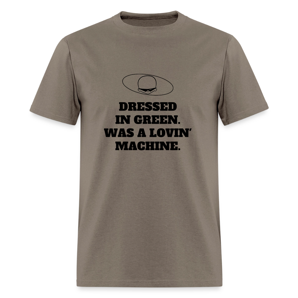 1960s "DRESSED IN GREEN. WAS A LOVIN' MACHINE." Pop Progeny T-Shirt (Dark on Light) - safari