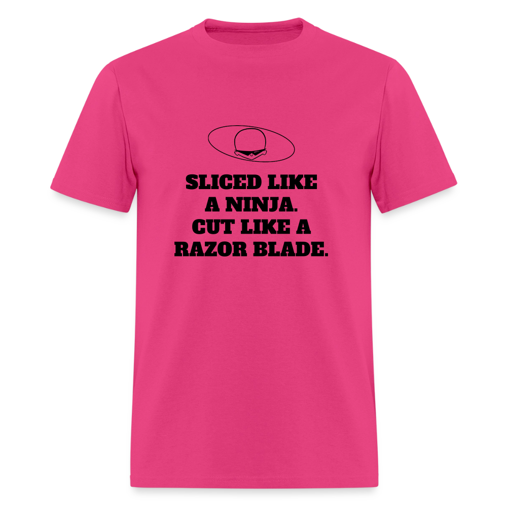 1990s "SLICED LIKE A NINJA. CUT LIKE A RAZOR BLADE." Pop Progeny T-Shirt (Dark on Light) - fuchsia