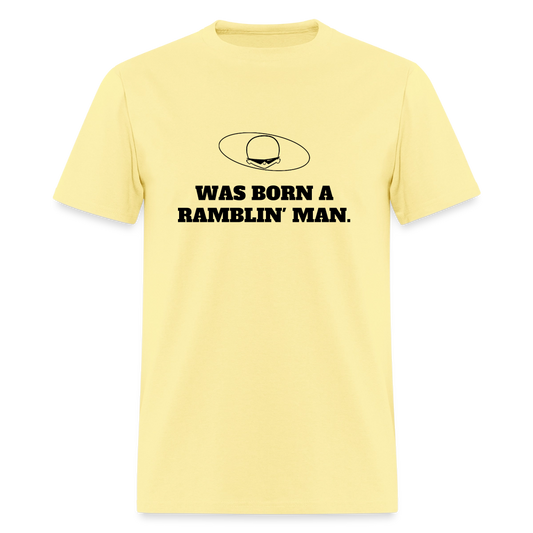 1970s "WAS BORN A RAMBLIN' MAN." Pop Progeny T-Shirt (Dark on Light) - cornsilk