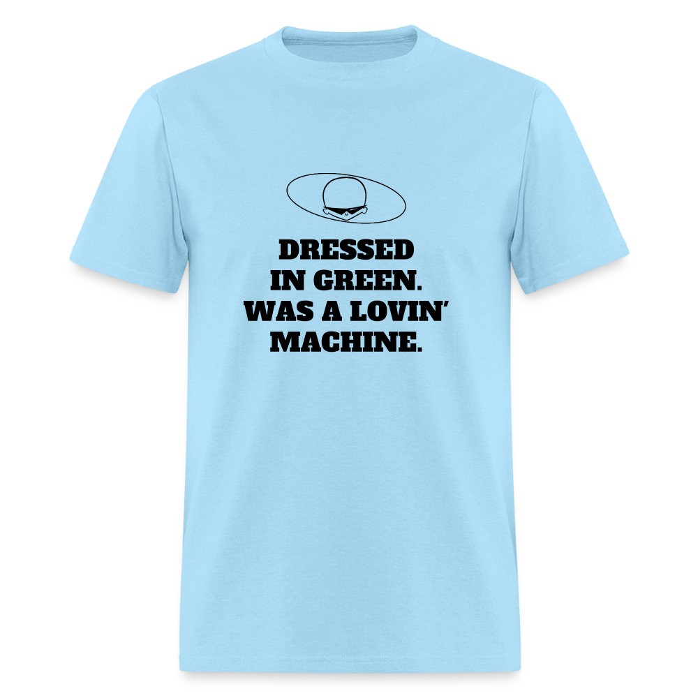 1960s "DRESSED IN GREEN. WAS A LOVIN' MACHINE." Pop Progeny T-Shirt (Dark on Light) - powder blue