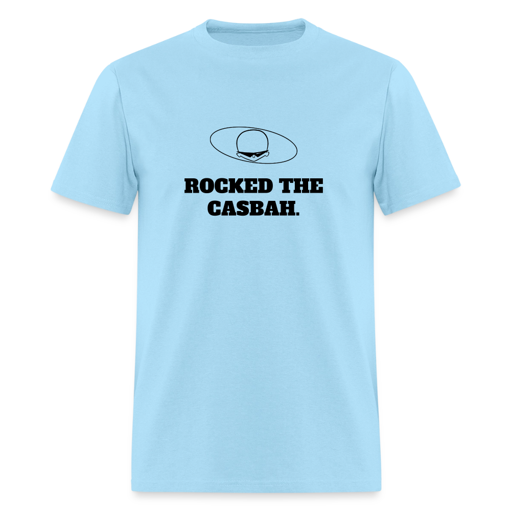 1980s "ROCKED THE CASBAH." Pop Progeny T-Shirt (Dark on Light) - powder blue