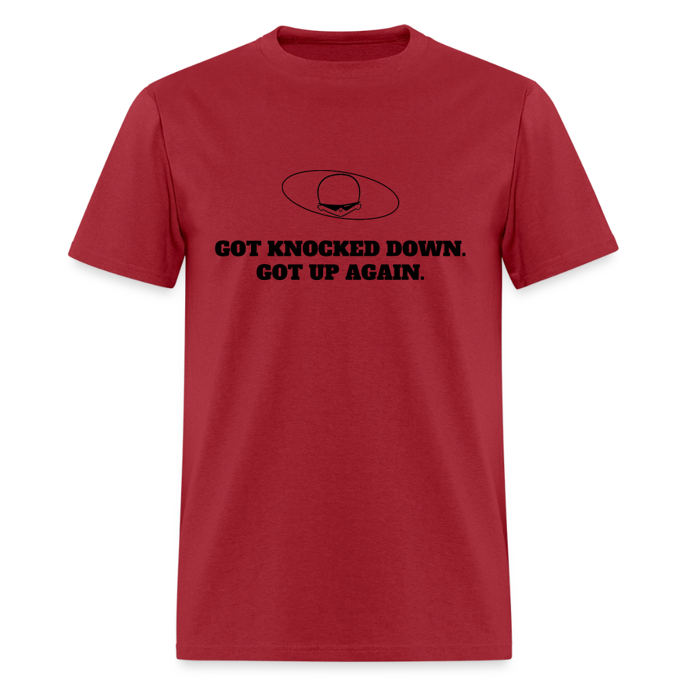 1980s "GOT KNOCKED DOWN." Pop Progeny T-Shirt (Dark on Light) - dark red