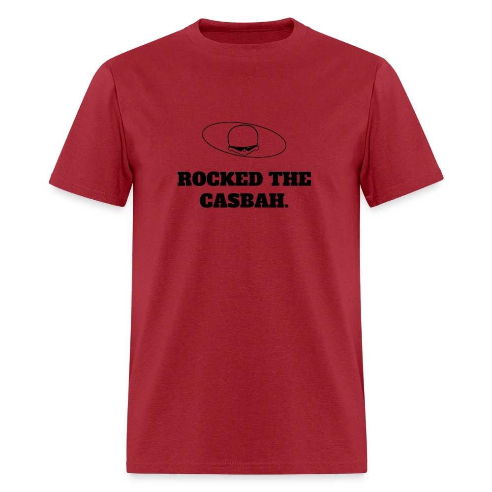 1980s "ROCKED THE CASBAH." Pop Progeny T-Shirt (Dark on Light) - dark red