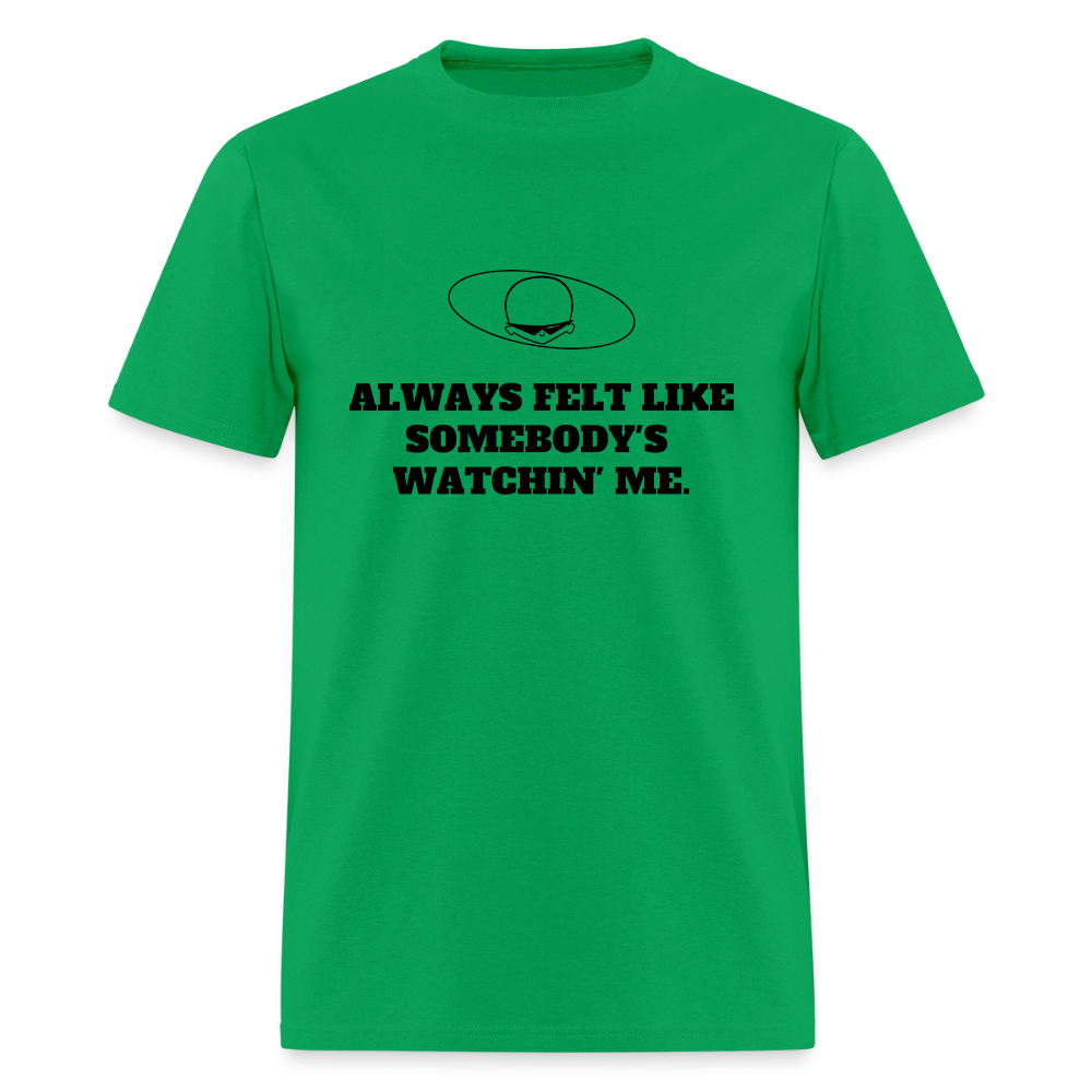 1980s "ALWAYS FELT LIKE SOMEBODY'S WATCHIN' ME." Pop Progeny T-Shirt (Dark on Light) - bright green