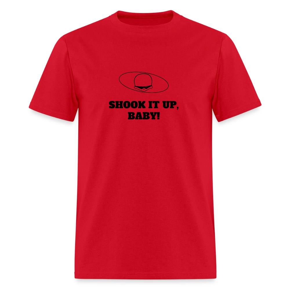1960s "SHOOK IT UP, BABY." Pop Progeny T-Shirt (Dark on Light) - red