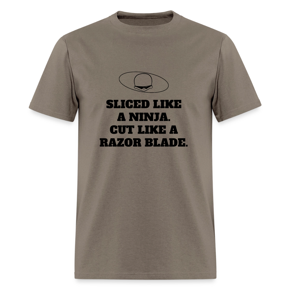 1990s "SLICED LIKE A NINJA. CUT LIKE A RAZOR BLADE." Pop Progeny T-Shirt (Dark on Light) - safari