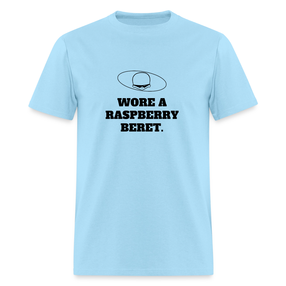 1980s "WORE A RASPBERRY BERET." Pop Progeny T-Shirt (Dark on Light) - powder blue