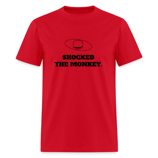 1980s "SHOCKED THE MONKEY." Pop Progeny T-Shirt (Dark on Light) - red