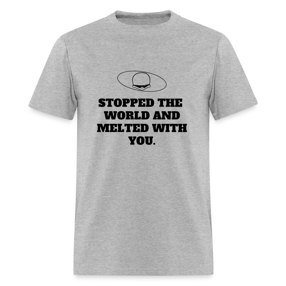 1980s "STOPPED THE WORLD AND MELTED WITH YOU." Pop Progeny T-Shirt (Dark on Light) - heather gray