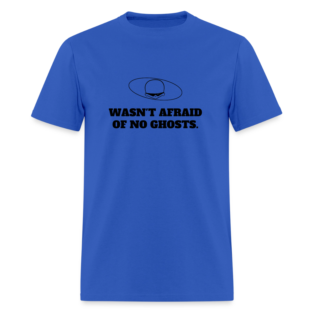 1980s "WASN'T AFRAID OF NO GHOSTS." Pop Progeny T-Shirt (Dark on Light) - royal blue