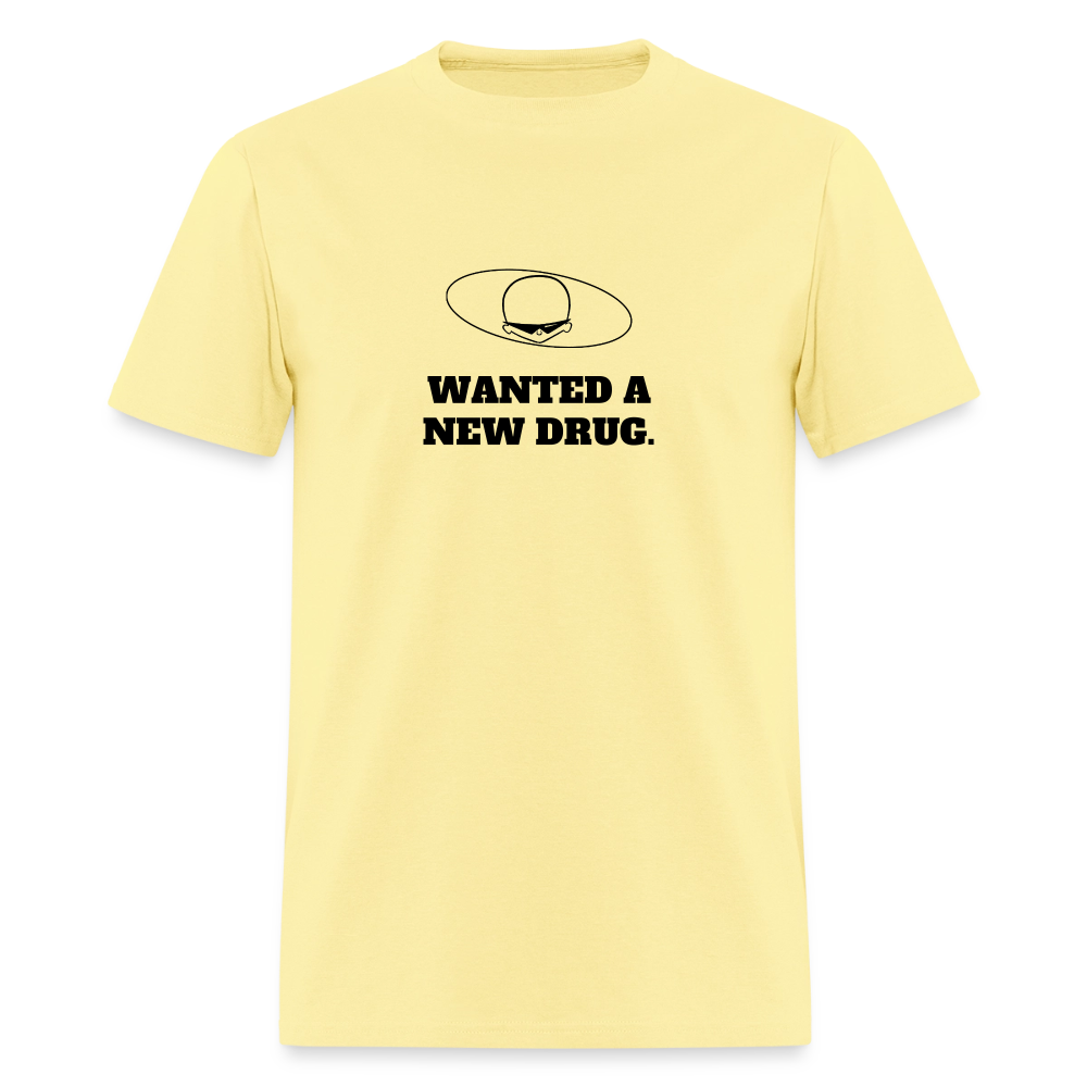 1980s "WANTED A NEW DRUG." Pop Progeny T-Shirt (Dark on Light) - cornsilk