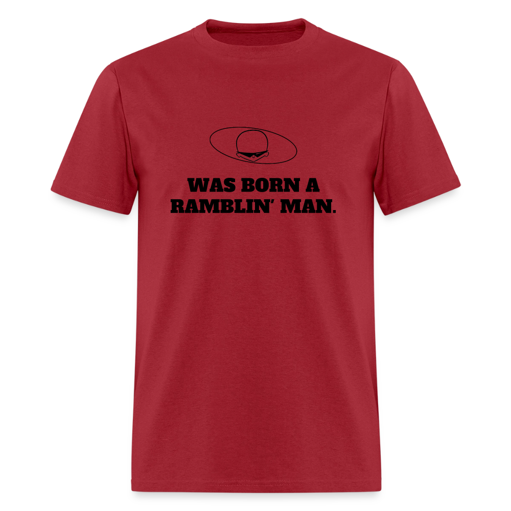 1970s "WAS BORN A RAMBLIN' MAN." Pop Progeny T-Shirt (Dark on Light) - dark red