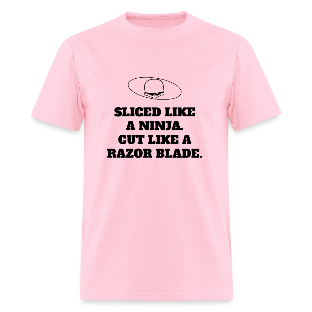 1990s "SLICED LIKE A NINJA. CUT LIKE A RAZOR BLADE." Pop Progeny T-Shirt (Dark on Light) - pink