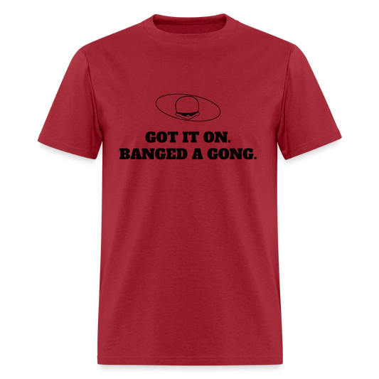 1980s "GOT IT ON. BANGED A GONG." Pop Progeny T-Shirt (Dark on Light) - dark red